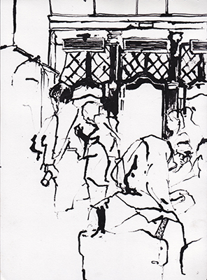 Ink drawing made in Cafe A Brasileira bar, Lisbon