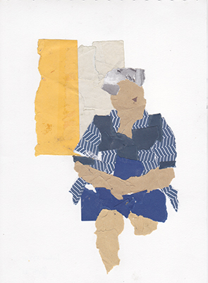 Collage drawing of an old woman made at Praça Luís de Camões, Lisbon