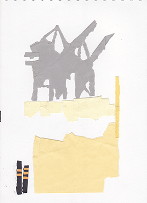 Collage drawing of Alcântara dock cranes, made at Calçada de Santo Amaro, Lisbon