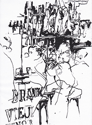 Ink drawing amde in Bar El Comercio, Seville