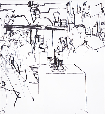 Ink drawing made in Bodega Diaz-Salazar, Seville